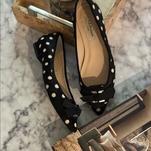 Black and White Polka Dot Flats with Bow Detail L.K. Bennett London